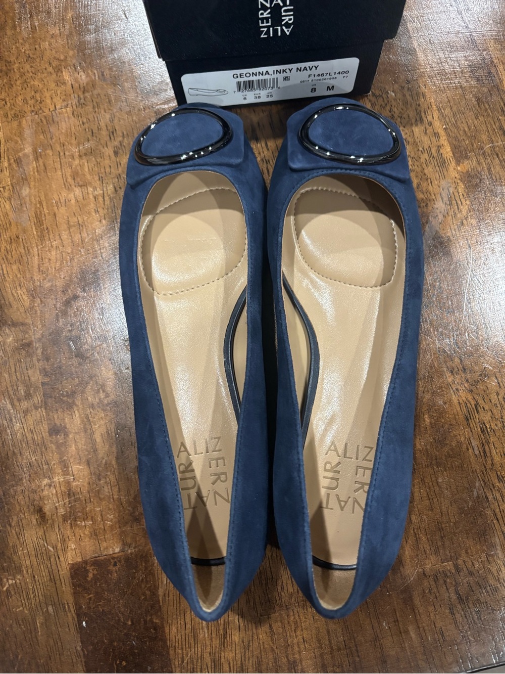 Naturalizer Navy Suede Round-Buckle Ballet Flats - Picture 4 of 6